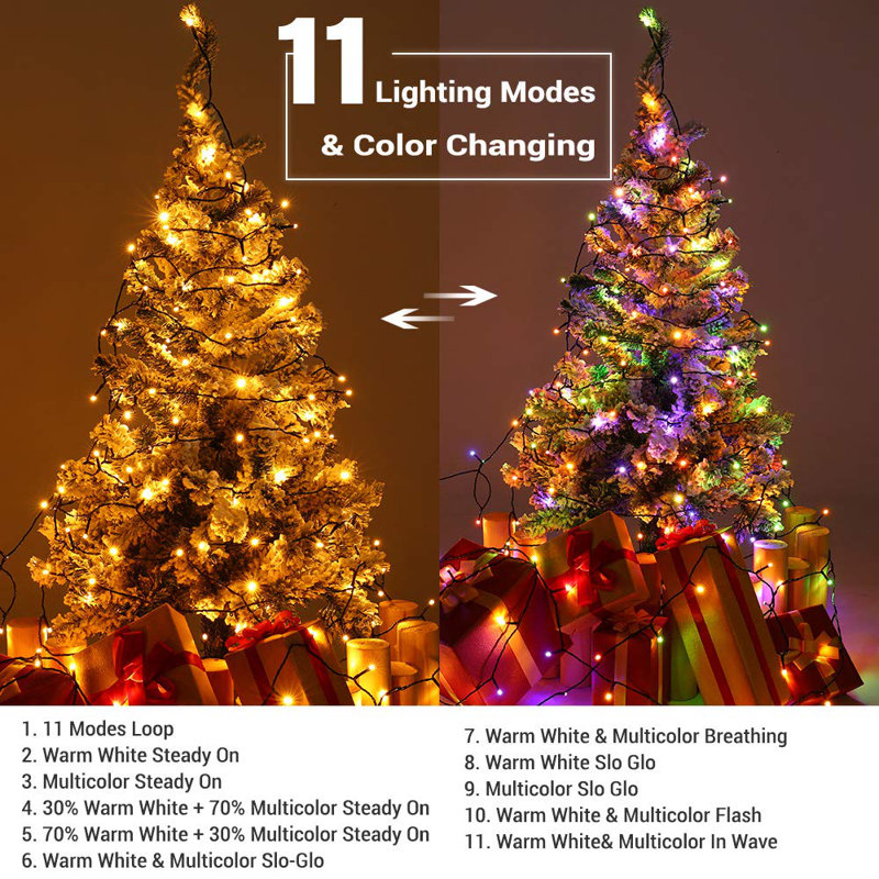 Christmas Lights Outdoor 500 LED Color Changing Christmas String Lights With Remote 11 Modes Christmas Tree Lights Warm White Multicolor Green